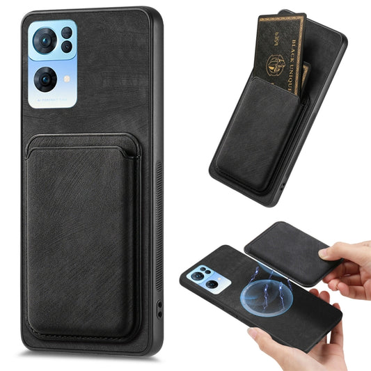 For OPPO Reno7 Pro 5G Retro Leather Card Bag Magnetic Phone Case(Black) - OPPO Cases by buy2fix | Online Shopping UK | buy2fix