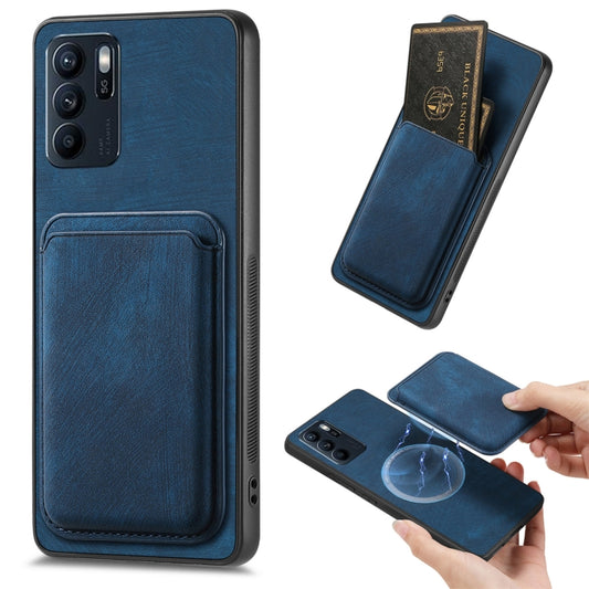 For OPPO Reno6 Z Retro Leather Card Bag Magnetic Phone Case(Blue) - OPPO Cases by buy2fix | Online Shopping UK | buy2fix