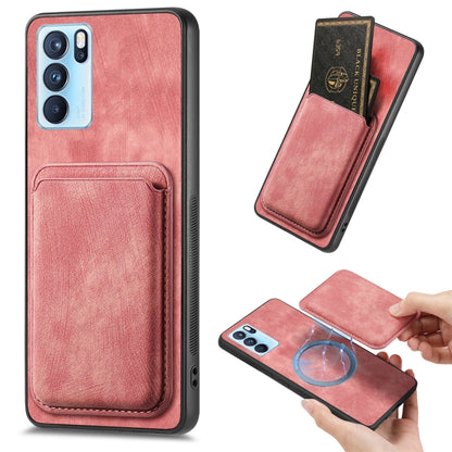 For OPPO Reno6 Pro 5G Retro Leather Card Bag Magnetic Phone Case(Pink) - OPPO Cases by buy2fix | Online Shopping UK | buy2fix