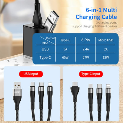 ENKAY 6-in-1 5A USB + Type-C to Type-C / 8 Pin / Micro USB Multifunction Fast Charging Cable, Cable Length:1.3m(Black) - Multifunction Cable by ENKAY | Online Shopping UK | buy2fix