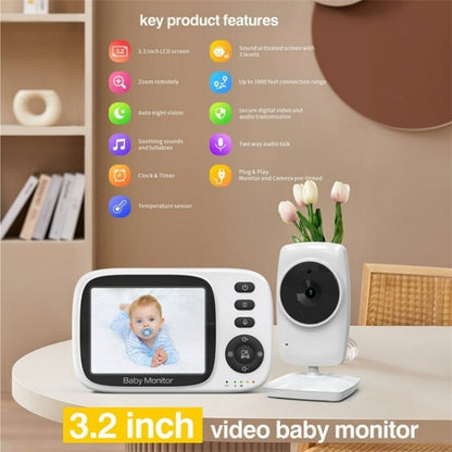 MC632A 2 Way Voice Talk Temperature Monitoring Baby Camera 3.2 inch Screen Baby Monitor(UK Plug) - Baby Monitor by buy2fix | Online Shopping UK | buy2fix