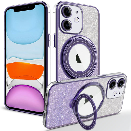 For iPhone 11 Rotation MagSafe Holder Gradient Glitter TPU Phone Case(Night Purple) - iPhone 11 Cases by buy2fix | Online Shopping UK | buy2fix