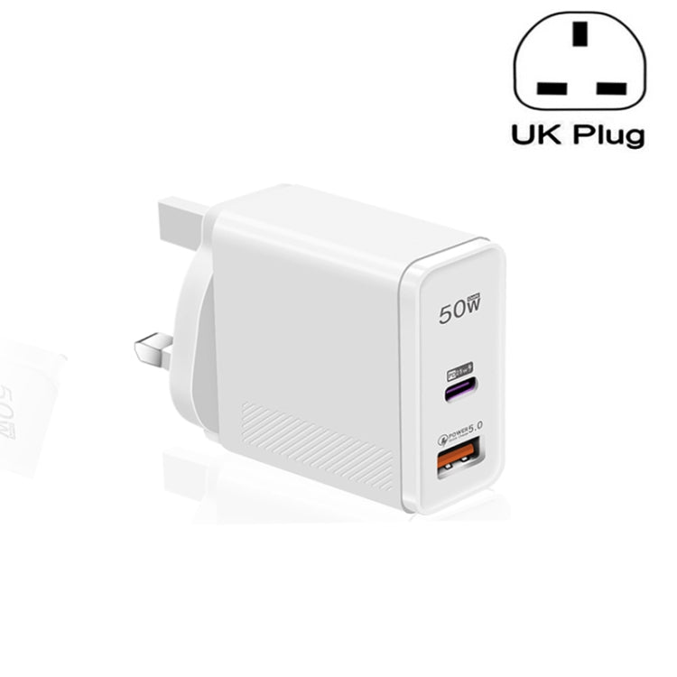 QC5.0 USB / PD25W Type-C Super Fast Charging Full Protocol Phone Charger, UK Plug(White) - USB Charger by buy2fix | Online Shopping UK | buy2fix