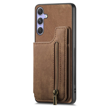 For Samsung Galaxy S25 5G Retro Leather Zipper Wallet Back Phone Case(Brown) - Galaxy S25 5G Cases by buy2fix | Online Shopping UK | buy2fix