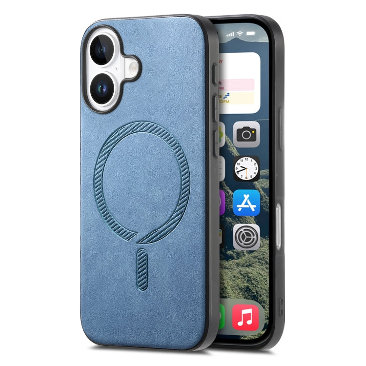 For iPhone 16 Solid Color Retro Magsafe PU Back Cover Phone Case(Blue) - iPhone 16 Cases by buy2fix | Online Shopping UK | buy2fix