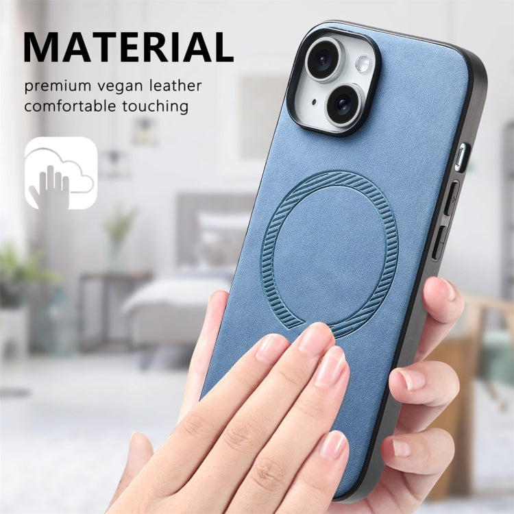 For iPhone 16 Solid Color Retro Magsafe PU Back Cover Phone Case(Blue) - iPhone 16 Cases by buy2fix | Online Shopping UK | buy2fix