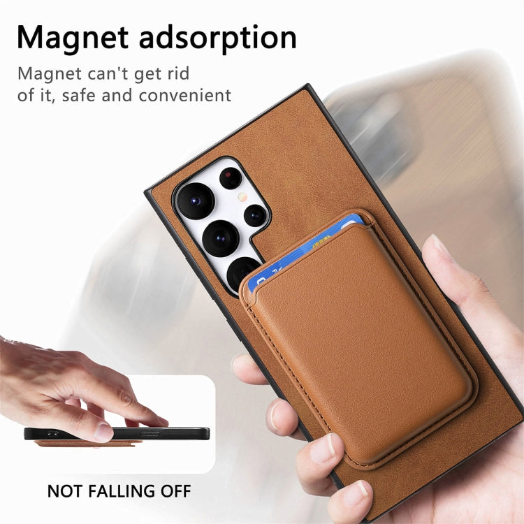 For Samsung Galaxy S25 Ultra 5G Retro Magsafe Card Bag PU Back Cover Phone Case(Brown) - Galaxy S25 Ultra 5G Cases by buy2fix | Online Shopping UK | buy2fix