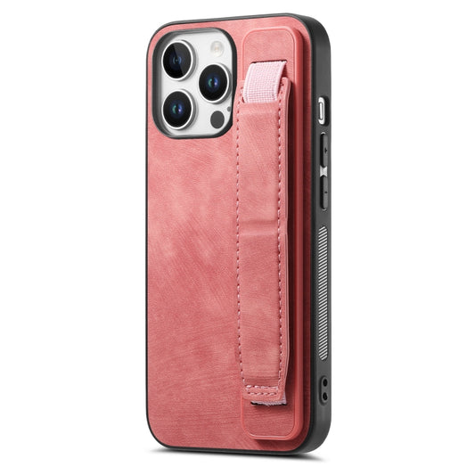 For iPhone 16 Pro Max Retro Wristband Holder Leather Back Phone Case(Pink) - iPhone 16 Pro Max Cases by buy2fix | Online Shopping UK | buy2fix