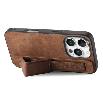 For iPhone 16 Pro Retro Wristband Holder Leather Back Phone Case(Brown) - iPhone 16 Pro Cases by buy2fix | Online Shopping UK | buy2fix