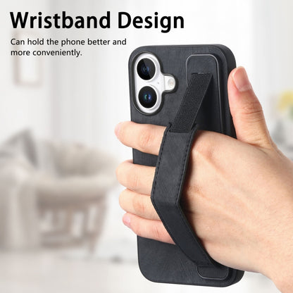 For iPhone 16 Retro Wristband Holder Leather Back Phone Case(Black) - iPhone 16 Cases by buy2fix | Online Shopping UK | buy2fix