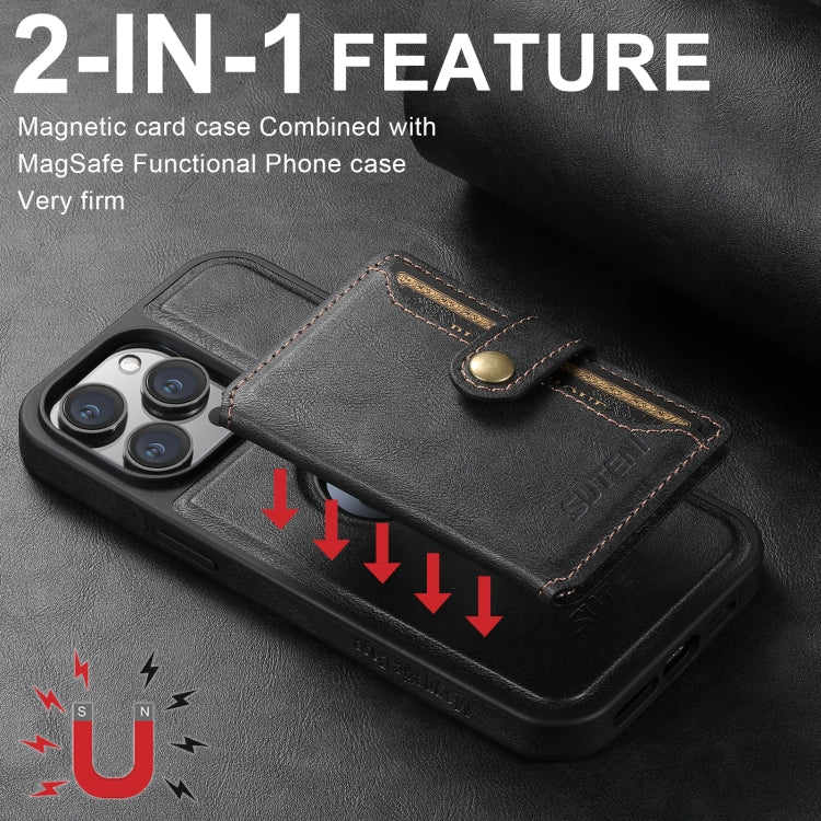 For iPhone 16 Pro Max Suteni M1 Oil Wax MagSafe Detachable Horizontal Card Bag Phone Case(Black) - iPhone 16 Pro Max Cases by Suteni | Online Shopping UK | buy2fix