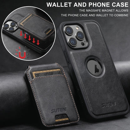 For iPhone 16 Suteni M2 Oil Wax MagSafe Horizontal Card Bag Phone Case(Black) - iPhone 16 Cases by Suteni | Online Shopping UK | buy2fix