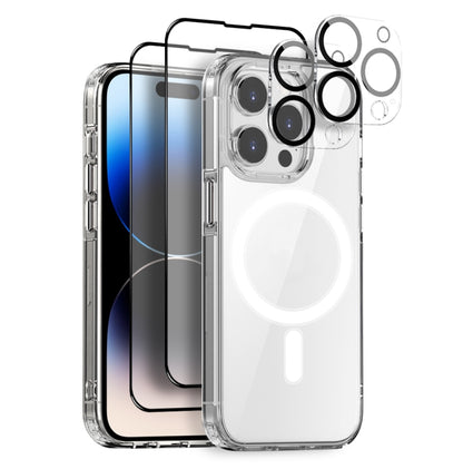 For iPhone 14 Pro NORTHJO 5 in 1 Magsafe Clear Phone Case with 2pcs Screen Film + 2pcs Rear Lens Film - iPhone 14 Pro Tempered Glass by NORTHJO | Online Shopping UK | buy2fix