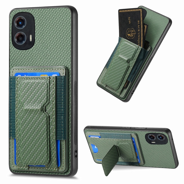 For Motorola Moto G 5G 2024 4G Carbon Fiber Fold Stand Elastic Card Bag Phone Case(Green) - Motorola Cases by buy2fix | Online Shopping UK | buy2fix