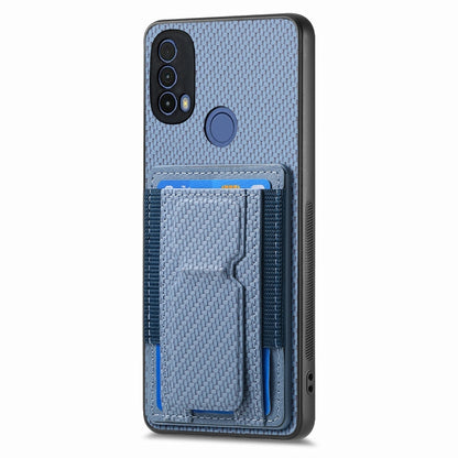 For Motorola Moto G Power 5G 2024 Carbon Fiber Fold Stand Elastic Card Bag Phone Case(Blue) - Motorola Cases by buy2fix | Online Shopping UK | buy2fix