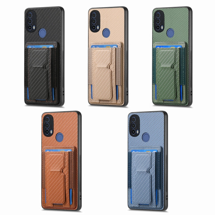For Motorola Moto G 5G 2024 4G Carbon Fiber Fold Stand Elastic Card Bag Phone Case(Green) - Motorola Cases by buy2fix | Online Shopping UK | buy2fix