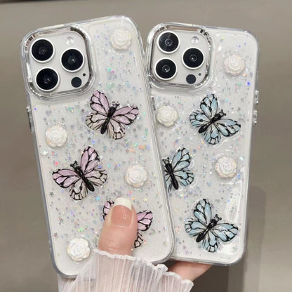 For iPhone 16 Glitter 3D Butterfly TPU Phone Case(Blue) - iPhone 16 Cases by buy2fix | Online Shopping UK | buy2fix