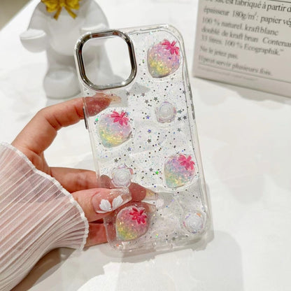 For iPhone 16 Pro Max 3D Flower Glitter Epoxy TPU Phone Case(Pink Strawberry) - iPhone 16 Pro Max Cases by buy2fix | Online Shopping UK | buy2fix