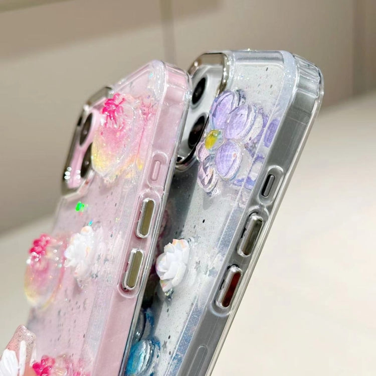 For iPhone 16 Pro Max 3D Flower Glitter Epoxy TPU Phone Case(Pink Strawberry) - iPhone 16 Pro Max Cases by buy2fix | Online Shopping UK | buy2fix