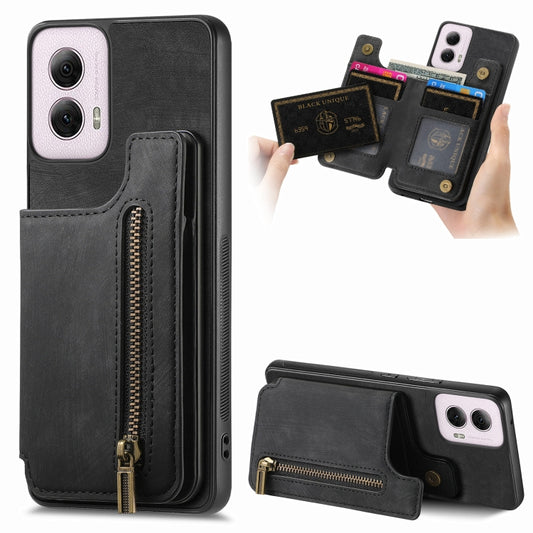 For Motorola G Power 5G 2024 Retro Leather Zipper Wallet Back Phone Case(Black) - Motorola Cases by buy2fix | Online Shopping UK | buy2fix