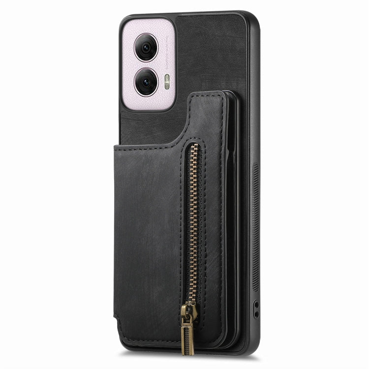 For Motorola G Power 5G 2024 Retro Leather Zipper Wallet Back Phone Case(Black) - Motorola Cases by buy2fix | Online Shopping UK | buy2fix