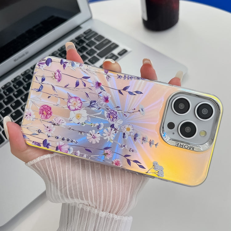 For iPhone 16 Electroplating Laser Flower Texture TPU Phone Case(Zinnia AH9) - iPhone 16 Cases by buy2fix | Online Shopping UK | buy2fix