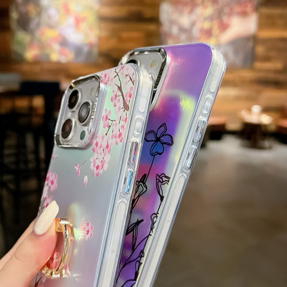 For iPhone 16 Pro Electroplating Laser Flower Ring Holder TPU Phone Case(Cosmos Flower AH7) - iPhone 16 Pro Cases by buy2fix | Online Shopping UK | buy2fix