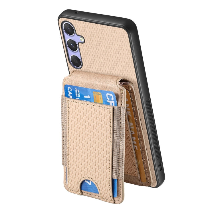 For Samsung Galaxy S25+ 5G Carbon Fiber Vertical Flip Wallet Stand Phone Case(Khaki) - Galaxy S25+ 5G Cases by buy2fix | Online Shopping UK | buy2fix