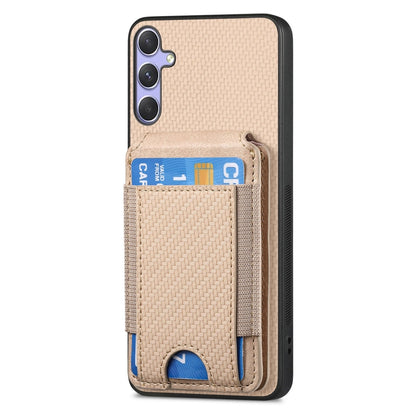 For Samsung Galaxy S25 Ultra 5G Carbon Fiber Vertical Flip Wallet Stand Phone Case(Khaki) - Galaxy S25 Ultra 5G Cases by buy2fix | Online Shopping UK | buy2fix