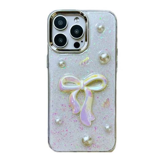 For iPhone 16 Plus 3D Bow Pearl Love Flower TPU Phone Case(Pearl Bow) - iPhone 16 Plus Cases by buy2fix | Online Shopping UK | buy2fix