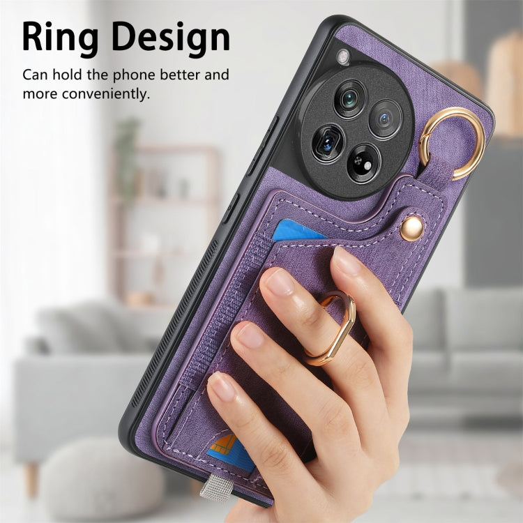 For OnePlus 11 Retro Skin-feel Ring Card Bag Phone Case with Hang Loop(Purple) - OnePlus Cases by buy2fix | Online Shopping UK | buy2fix