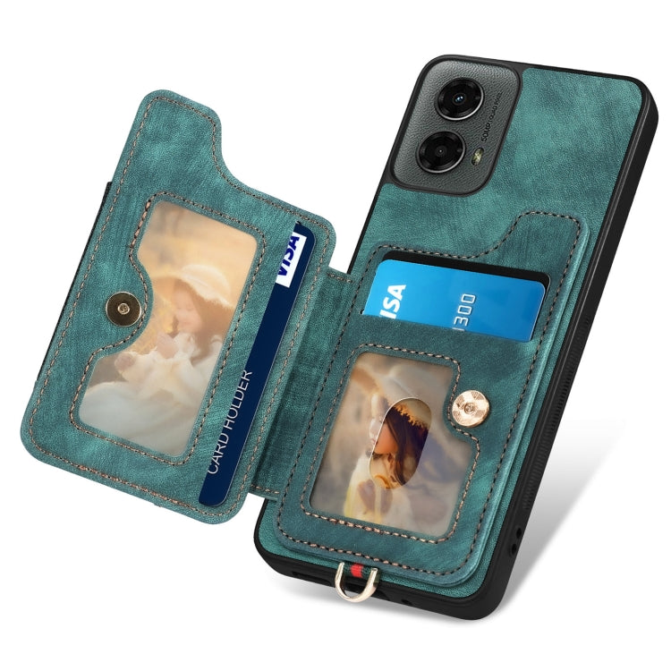 For Motorola Moto G 2024 Retro Skin-feel Ring Multi-card RFID Wallet Phone Case(Green) - Motorola Cases by buy2fix | Online Shopping UK | buy2fix