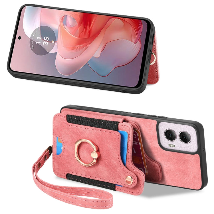 For Motorola G Power 5G 2024 Retro Skin-feel Ring Multi-card RFID Wallet Phone Case(Pink) - Motorola Cases by buy2fix | Online Shopping UK | buy2fix