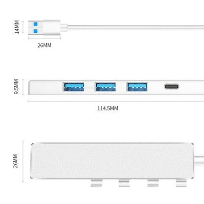 ADS-301A USB 3.0 to Type-C + USB 3.0 / 2.0 4-Ports Hub Laptop Expander(Silver) - USB 3.0 HUB by buy2fix | Online Shopping UK | buy2fix