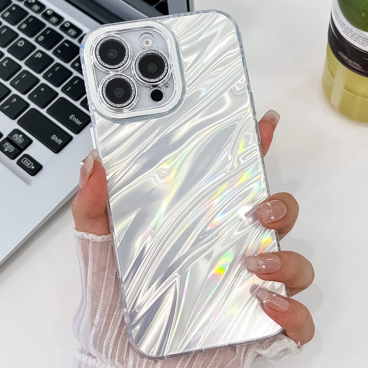 For iPhone 16 Pro Max Plating Glitter Texture TPU Phone Case with Lens Film(White Water Ripples) - iPhone 16 Pro Max Cases by buy2fix | Online Shopping UK | buy2fix