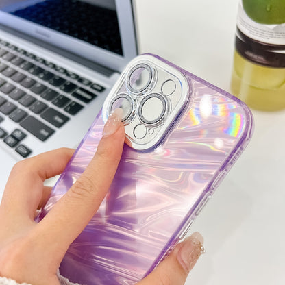 For iPhone 16 Plating Glitter Texture TPU Phone Case with Lens Film(Purple Feather Yarn) - iPhone 16 Cases by buy2fix | Online Shopping UK | buy2fix