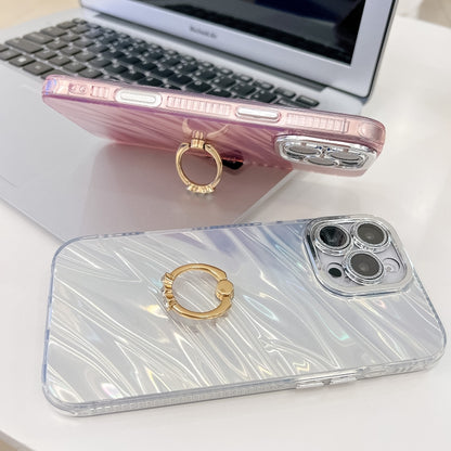 For iPhone 16 Plating Glitter Texture Ring Holder TPU Phone Case with Lens Film(White Feathers) - iPhone 16 Cases by buy2fix | Online Shopping UK | buy2fix