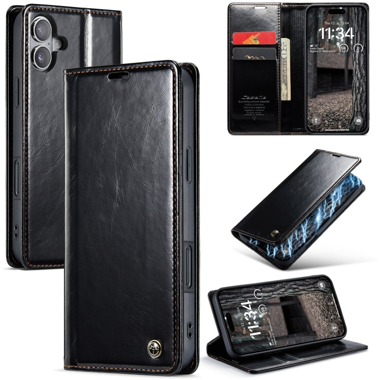 For iPhone 16 Plus CaseMe 003 Crazy Horse Texture Flip Leather Phone Case(Black) - iPhone 16 Plus Cases by CaseMe | Online Shopping UK | buy2fix