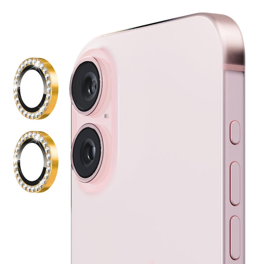 For iPhone 16 / 16 Plus ENKAY AR Anti-reflection Individual Diamond Ring Camera Lens Glass Full Film(Golden) - iPhone 16 Plus Tempered Glass by ENKAY | Online Shopping UK | buy2fix