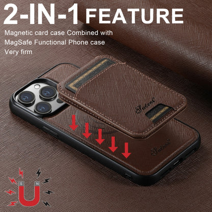 For iPhone 14 Suteni H18 Cross Grain MagSafe Wallet Leather Phone Case(Brown) - iPhone 14 Cases by Suteni | Online Shopping UK | buy2fix