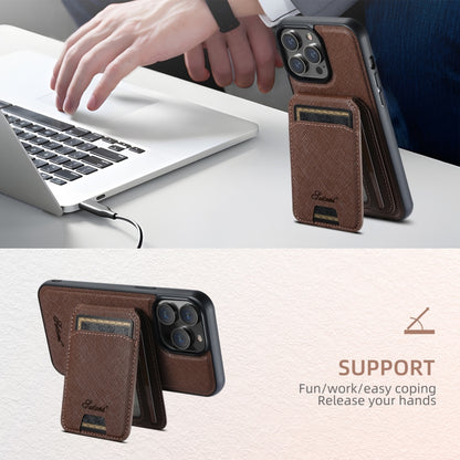 For iPhone 12 Pro Max Suteni H18 Cross Grain MagSafe Wallet Leather Phone Case(Brown) - iPhone 12 Pro Max Cases by Suteni | Online Shopping UK | buy2fix