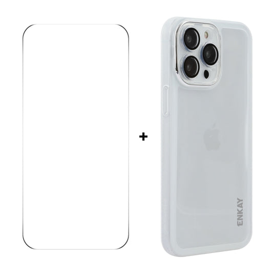 For iPhone 16 Pro ENKAY Hat-Prince Translucent Matte TPU Phone Case with Lens Film + 9H Big Arc Edge Film(White) - iPhone 16 Pro Cases by ENKAY | Online Shopping UK | buy2fix