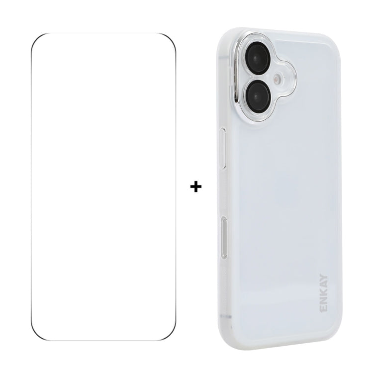 For iPhone 16 Plus ENKAY Hat-Prince Translucent Matte TPU Phone Case with Lens Film + 9H Big Arc Edge Film(White) - iPhone 16 Plus Cases by ENKAY | Online Shopping UK | buy2fix