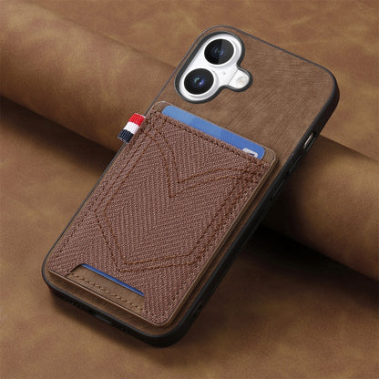 For iPhone 16 Plus Denim Texture Leather Skin Phone Case with Card Slot(Brown) - iPhone 16 Plus Cases by buy2fix | Online Shopping UK | buy2fix