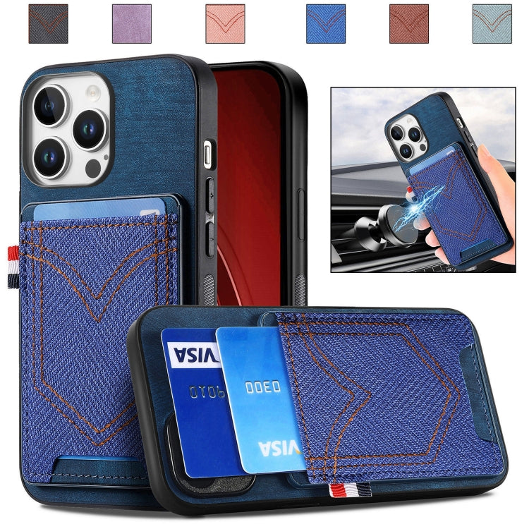 For iPhone 16 Pro Denim Texture Leather Skin Phone Case with Card Slot(Blue) - iPhone 16 Pro Cases by buy2fix | Online Shopping UK | buy2fix