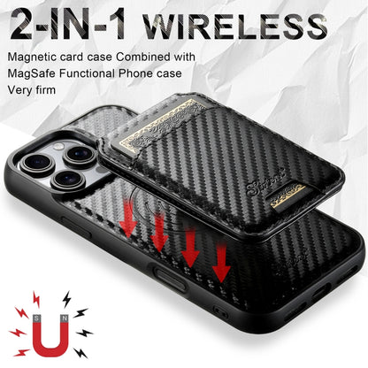 For iPhone 15 Pro Suteni TXWH18 Carbon Fiber Texture Detachable Wallet MagSafe Phone Case(Black) - iPhone 15 Pro Cases by Suteni | Online Shopping UK | buy2fix