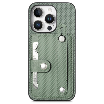 For iPhone 16 Pro Wristband Kickstand Card Wallet Back Phone Case with Tool Knife(Green) - iPhone 16 Pro Cases by buy2fix | Online Shopping UK | buy2fix