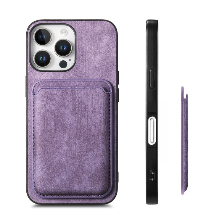 For iPhone 16 Pro Retro Leather Card Bag Magnetic Phone Case(Purple) - iPhone 16 Pro Cases by buy2fix | Online Shopping UK | buy2fix