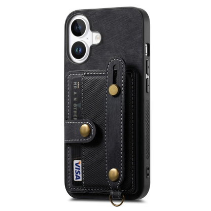 For iPhone 16 Retro Cross Wristband Wallet Leather Back Phone Case(Black) - iPhone 16 Cases by buy2fix | Online Shopping UK | buy2fix