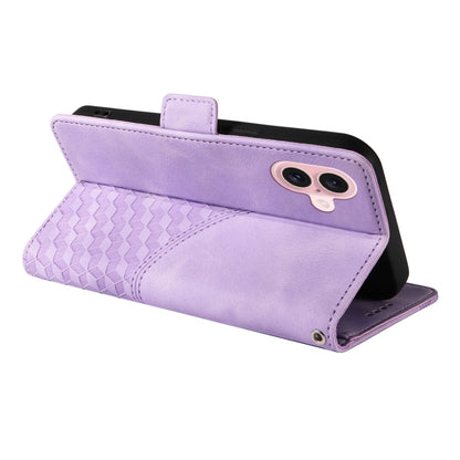 For iPhone 16 Plus ENKAY Embossed Rhombus Starry Leather Phone Case with Screen Film(Purple) - iPhone 16 Plus Cases by ENKAY | Online Shopping UK | buy2fix